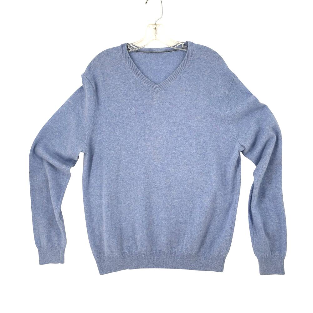 Saks Fifth Avenue 100% Cashmere Mens Sweater XL Periwinkle Blue Old Money V Neck